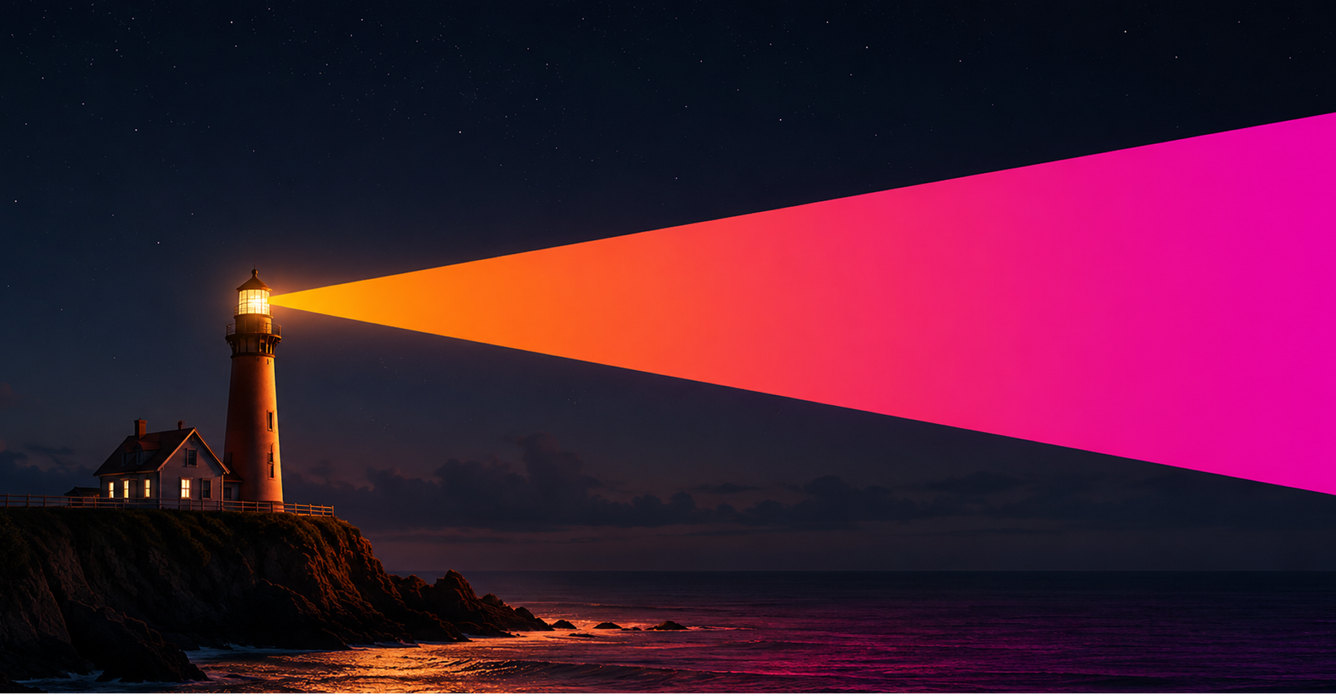 Lighthouse casting a bright beam across the sea